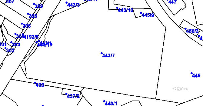 Parcela st. 443/7 v KÚ Ústí nad Labem, Katastrální mapa