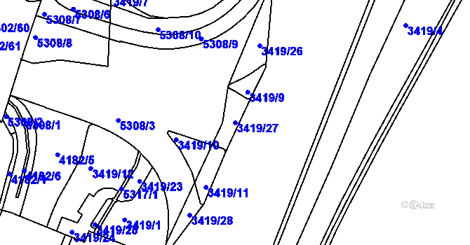 Parcela st. 3419/27 v KÚ Ústí nad Labem, Katastrální mapa