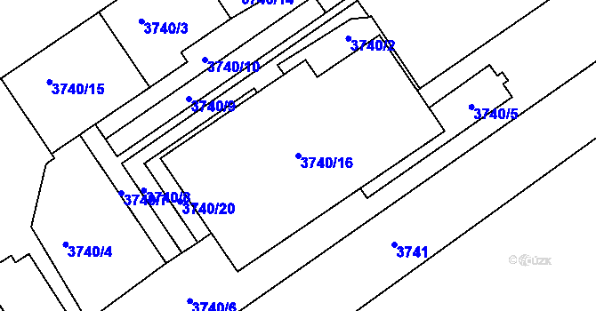 Parcela st. 3740/16 v KÚ Ústí nad Labem, Katastrální mapa