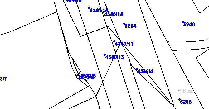 Parcela st. 4340/13 v KÚ Ústí nad Labem, Katastrální mapa