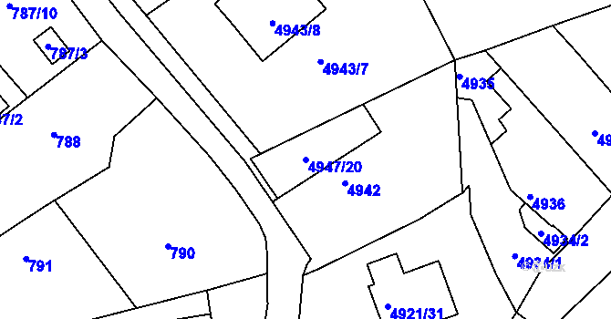Parcela st. 4947/20 v KÚ Ústí nad Labem, Katastrální mapa