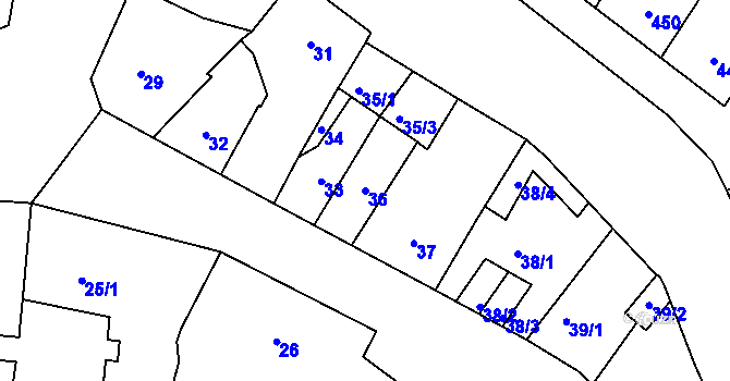 Parcela st. 36 v KÚ Trmice, Katastrální mapa