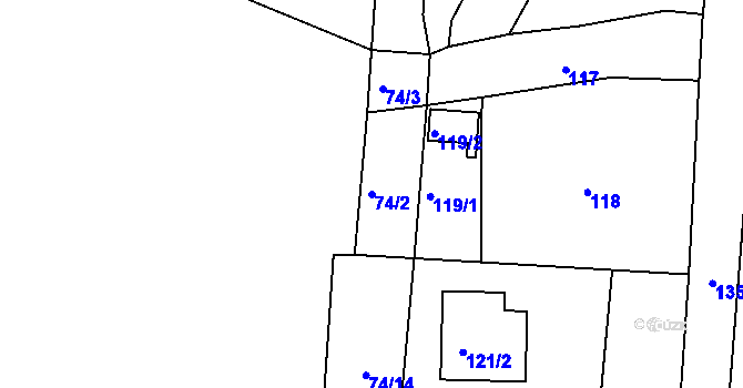 Parcela st. 74/2 v KÚ Trmice, Katastrální mapa