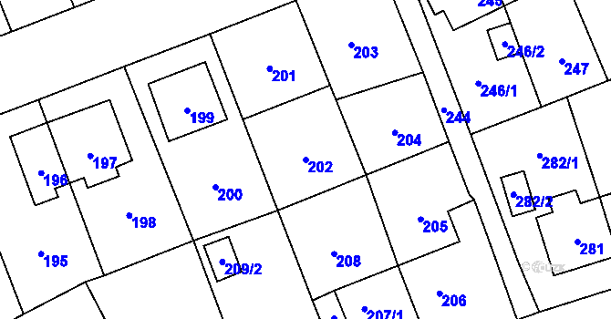 Parcela st. 202 v KÚ Trmice, Katastrální mapa