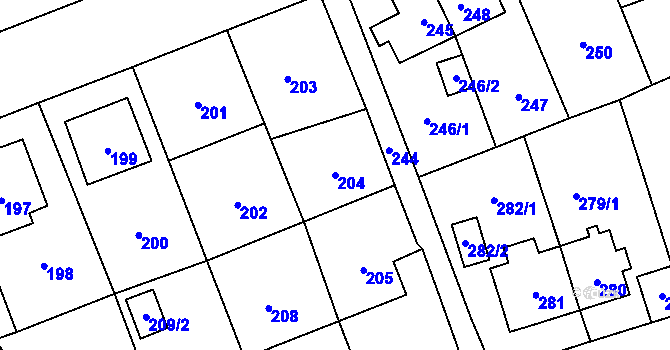 Parcela st. 204 v KÚ Trmice, Katastrální mapa