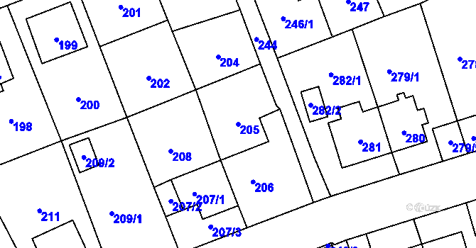 Parcela st. 205 v KÚ Trmice, Katastrální mapa