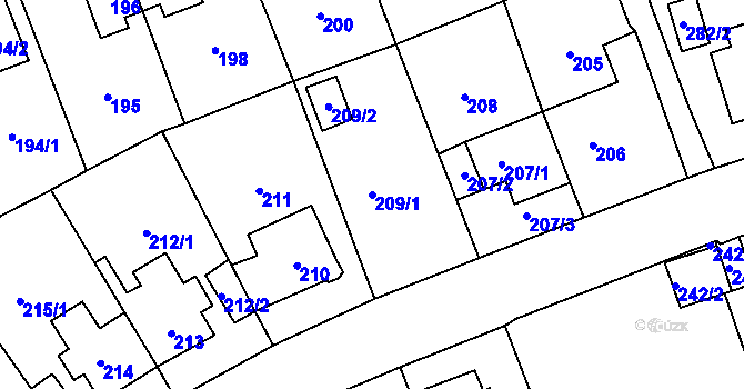 Parcela st. 209/1 v KÚ Trmice, Katastrální mapa
