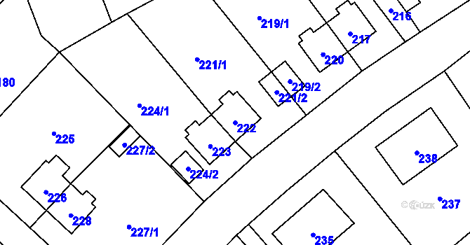 Parcela st. 222 v KÚ Trmice, Katastrální mapa