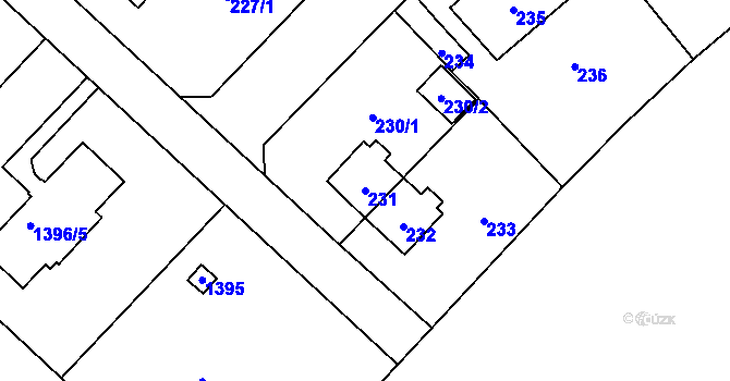 Parcela st. 231 v KÚ Trmice, Katastrální mapa