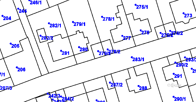 Parcela st. 279/2 v KÚ Trmice, Katastrální mapa