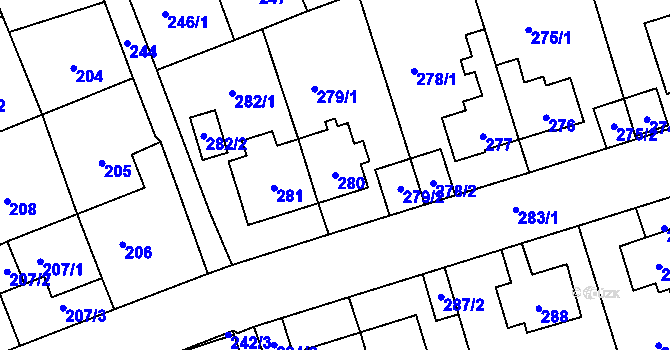 Parcela st. 280 v KÚ Trmice, Katastrální mapa