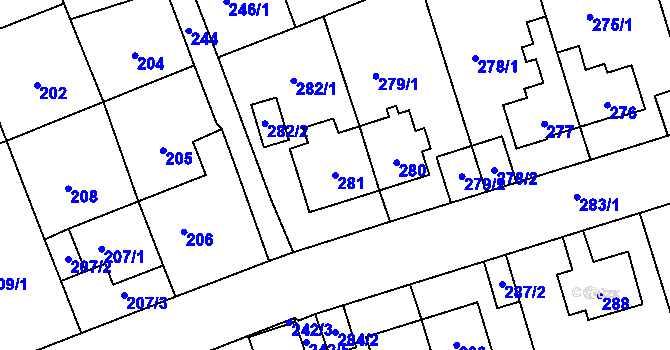Parcela st. 281 v KÚ Trmice, Katastrální mapa