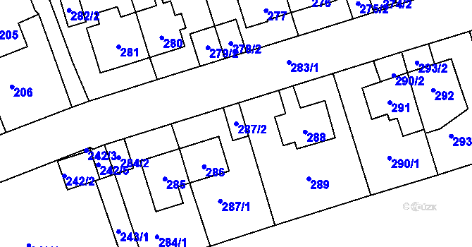 Parcela st. 287/2 v KÚ Trmice, Katastrální mapa