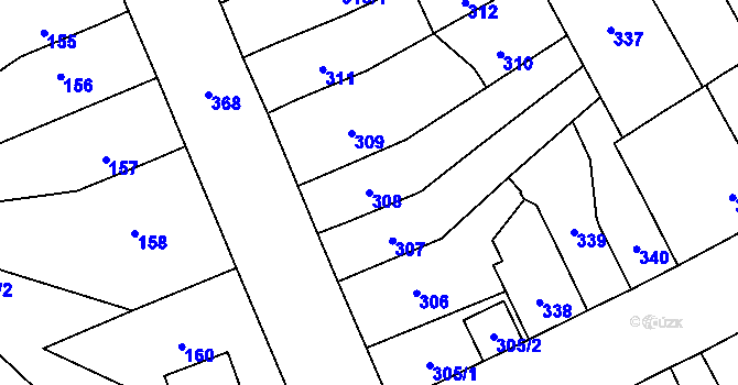 Parcela st. 308 v KÚ Trmice, Katastrální mapa
