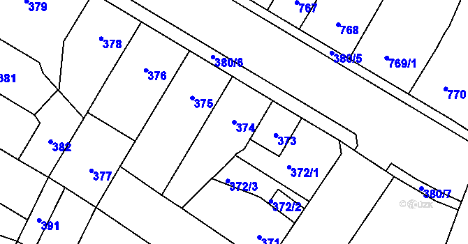 Parcela st. 374 v KÚ Trmice, Katastrální mapa