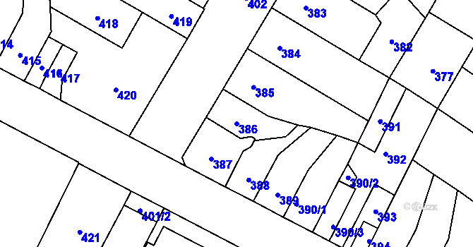 Parcela st. 386 v KÚ Trmice, Katastrální mapa