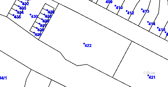 Parcela st. 422 v KÚ Trmice, Katastrální mapa