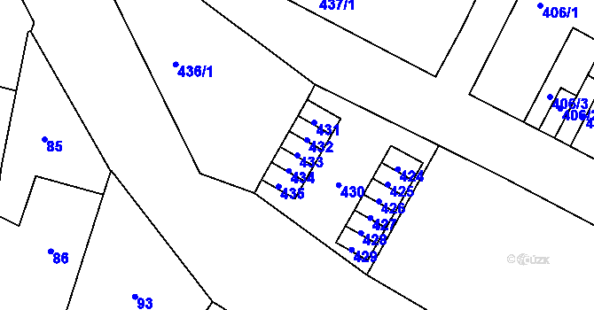 Parcela st. 433 v KÚ Trmice, Katastrální mapa