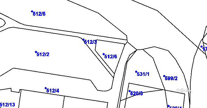 Parcela st. 512/6 v KÚ Trmice, Katastrální mapa