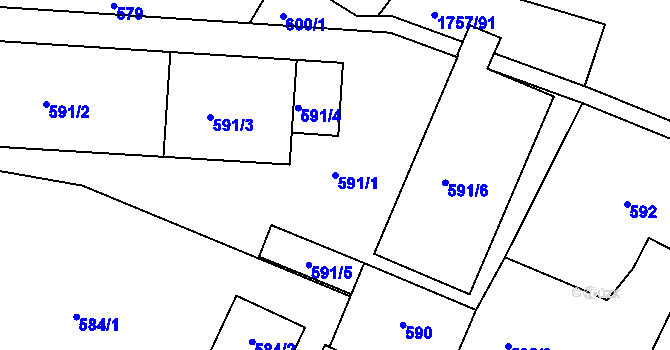 Parcela st. 591/1 v KÚ Trmice, Katastrální mapa