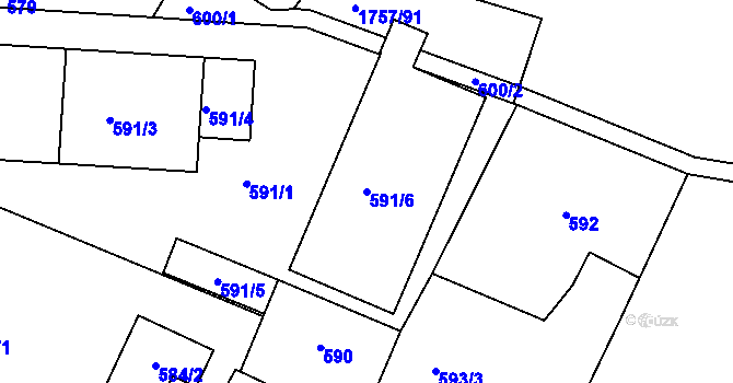 Parcela st. 591/6 v KÚ Trmice, Katastrální mapa