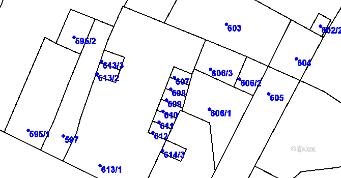 Parcela st. 608 v KÚ Trmice, Katastrální mapa
