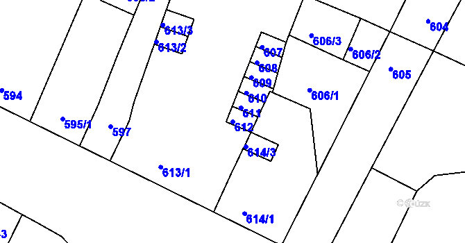 Parcela st. 612 v KÚ Trmice, Katastrální mapa