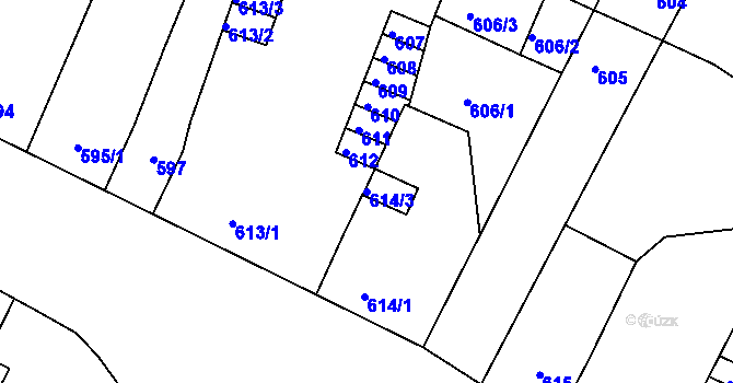 Parcela st. 614/3 v KÚ Trmice, Katastrální mapa