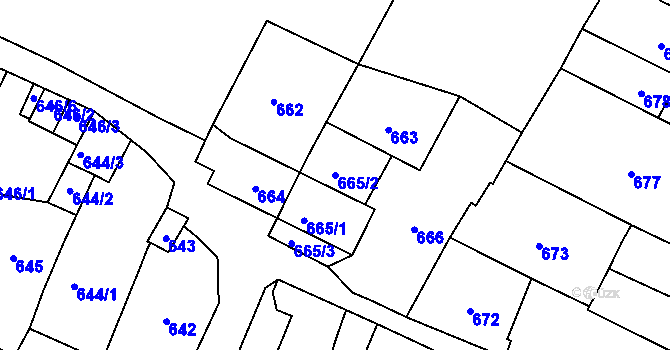 Parcela st. 665/2 v KÚ Trmice, Katastrální mapa
