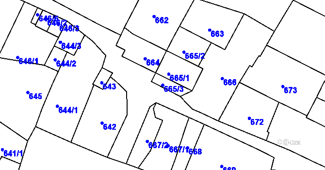 Parcela st. 665/3 v KÚ Trmice, Katastrální mapa