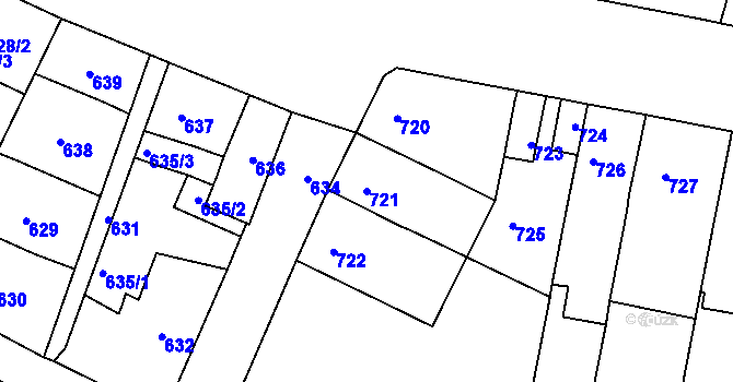 Parcela st. 721 v KÚ Trmice, Katastrální mapa