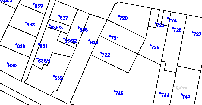 Parcela st. 722 v KÚ Trmice, Katastrální mapa