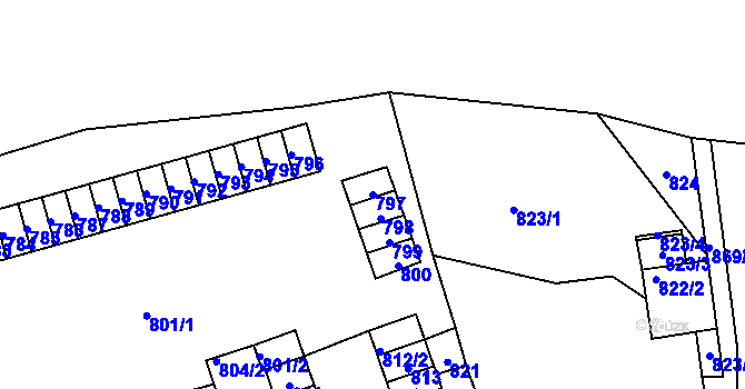 Parcela st. 797 v KÚ Trmice, Katastrální mapa