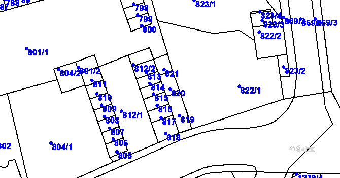 Parcela st. 820 v KÚ Trmice, Katastrální mapa
