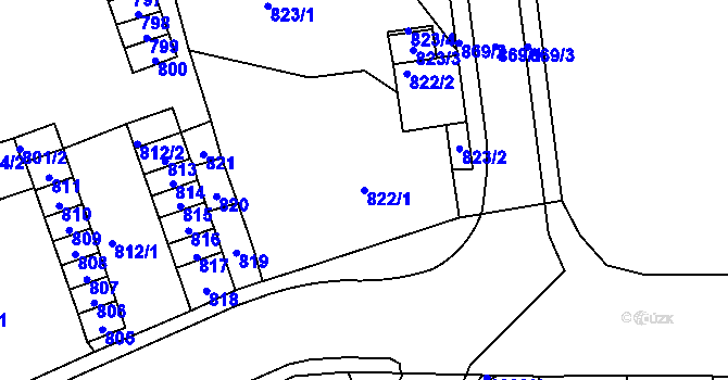 Parcela st. 822/1 v KÚ Trmice, Katastrální mapa