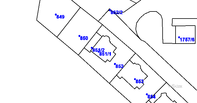 Parcela st. 851/1 v KÚ Trmice, Katastrální mapa