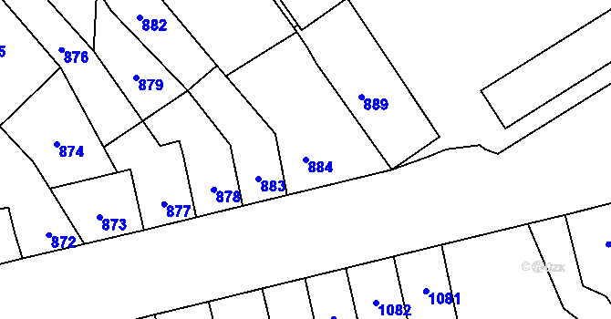Parcela st. 884 v KÚ Trmice, Katastrální mapa