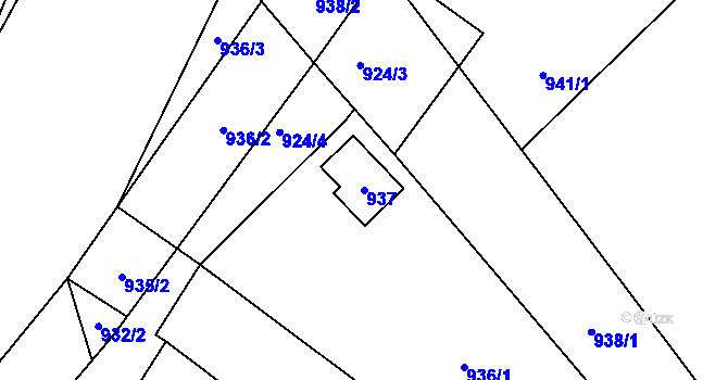 Parcela st. 937 v KÚ Trmice, Katastrální mapa