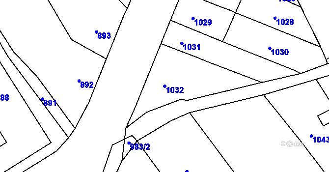 Parcela st. 1032 v KÚ Trmice, Katastrální mapa