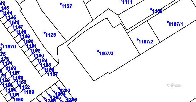 Parcela st. 1107/3 v KÚ Trmice, Katastrální mapa