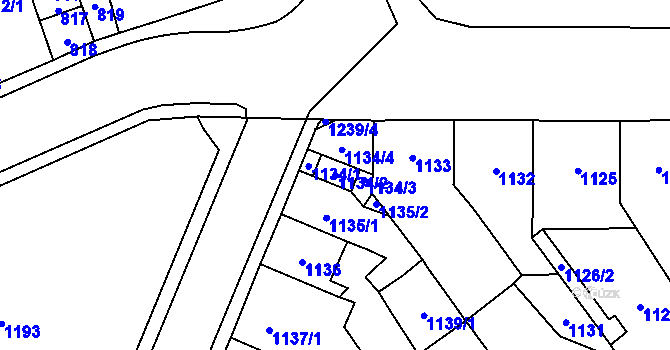 Parcela st. 1134/2 v KÚ Trmice, Katastrální mapa