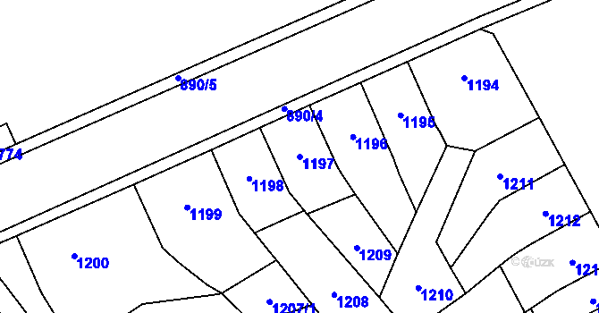 Parcela st. 1197 v KÚ Trmice, Katastrální mapa