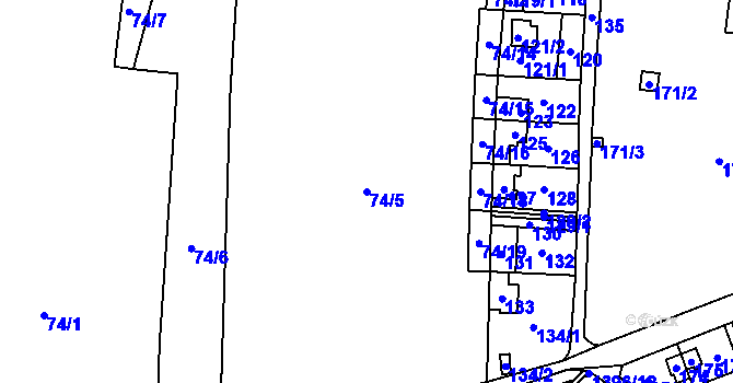 Parcela st. 74/5 v KÚ Trmice, Katastrální mapa