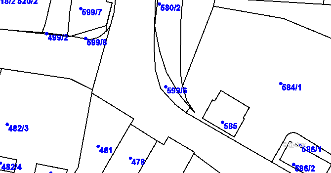 Parcela st. 599/6 v KÚ Trmice, Katastrální mapa
