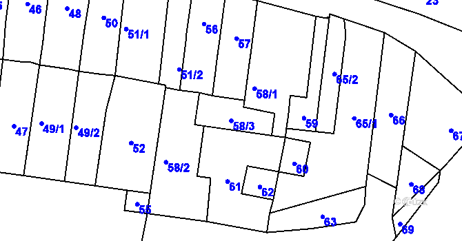 Parcela st. 58/3 v KÚ Trmice, Katastrální mapa