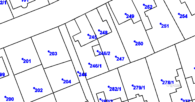 Parcela st. 246/2 v KÚ Trmice, Katastrální mapa