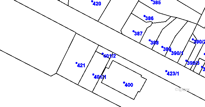 Parcela st. 401/2 v KÚ Trmice, Katastrální mapa