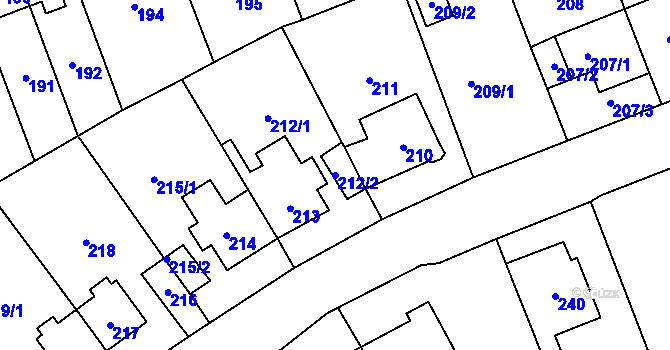 Parcela st. 212/2 v KÚ Trmice, Katastrální mapa