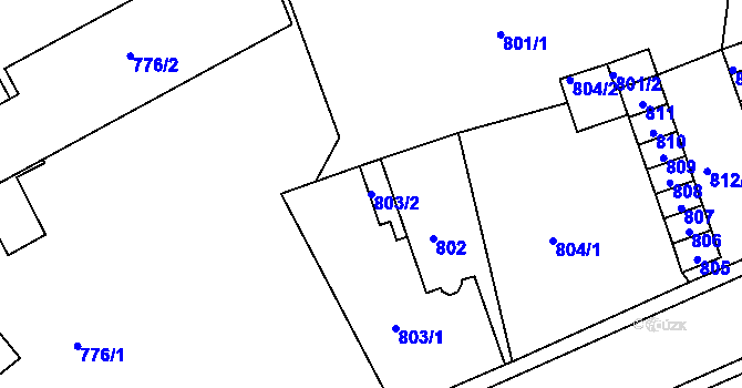 Parcela st. 803/2 v KÚ Trmice, Katastrální mapa
