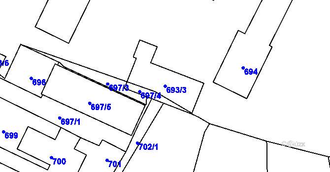 Parcela st. 693/3 v KÚ Trmice, Katastrální mapa